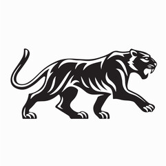 Walking tiger silhouette vector with open mouth roaring aggressive wild cat