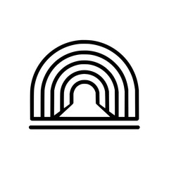 A stylized tunnel entrance formed by concentric arches leading to a central opening with a flat base line