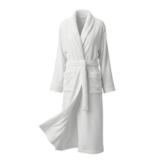 Luxurious plush white robe, softly draped and ready for relaxation. Ideal for spa, hotel, or comfort themes, isolated on a transparent/white background for versatile commercial use.