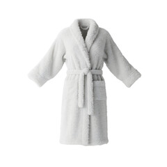 Luxurious plush white robe, softly draped and ready for relaxation. Ideal for spa, hotel, or comfort themes, isolated on a transparent/white background for versatile commercial use.