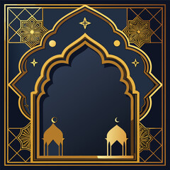 Luxury Islamic Mosque Arch Frame with Golden Geometric Ornament Background,Islamic Arch vector, Islamic Arch design,Islamic Arch concept,Islamic Arch post,Islamic Arch template, Islamic Arch art,