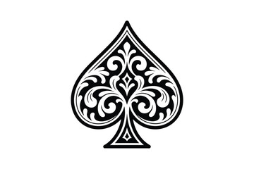 Ornate decorative ace of spades playing card symbol with intricate floral design
