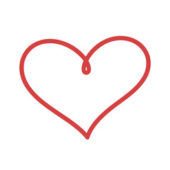 Simple red heart outline drawn with a thin line on a white background