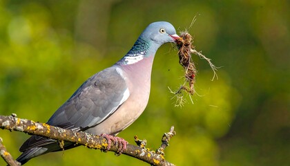 Pigeon Eating on Branch.