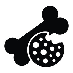 Silhouette of a bone with a section removed revealing porous internal structure