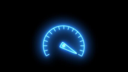 Animated Neon Speed Meter, Speed Meter Dashboard with Neon Glow Animated digital glowing speedometer dashboard with mph on a black background. Digital speed gauge animation. - Powered by Adobe