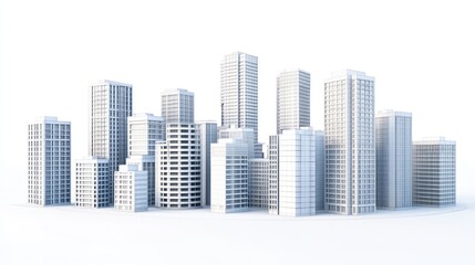 White city buildings displayed on blank background, for architecture, design, or graphics uses