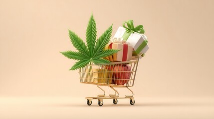shopping cart with gifts and cannabis