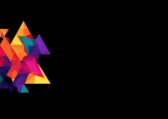 Abstract geometric design with overlapping vibrant triangles on a black background