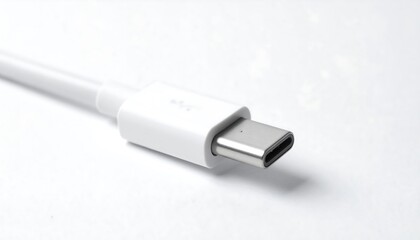 Close-up of a White USB-C Cable Connector.