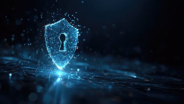 Abstract shield graphic, digital network, security