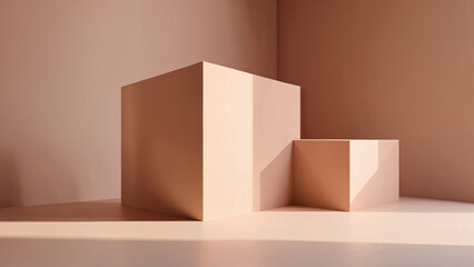 Fototapeta premium Architectural volumes bathed in sunlight and shadow play creating a dramatic empty scene