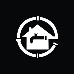 Plumbing Service House Icon - Modern Home Repair Logo Design