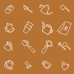 Cute seamless pattern of coffee makers, mugs, and cafe treats in warm tones. Perfect for wallpapers, packaging, or cafe branding design.
