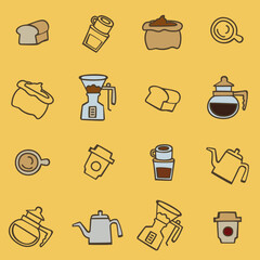 Cute seamless pattern of coffee makers, mugs, and cafe treats in warm tones. Perfect for wallpapers, packaging, or cafe branding design.