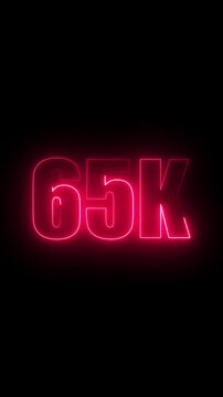 Glowing Pink Neon 65 K Number Sign on Black Background sixty five thousand
