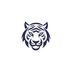 Obraz premium Stylized tiger head logo design minimalist dark blue on white background