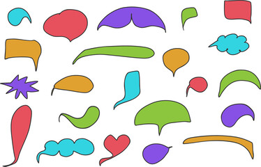 set of colorful hand drawn speech bubbles