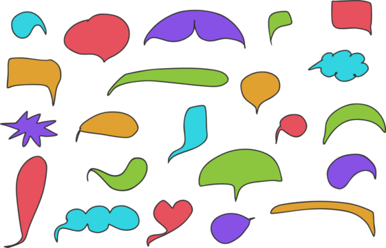 set of colorful hand drawn speech bubbles