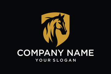 Gold Horse head emblem logo design 