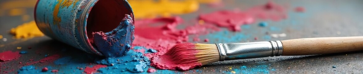 Well-worn Paintbrush and Vibrant Paint A Close-Up of Artistic Inspiration