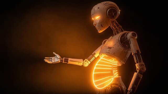 A Futuristic Robot with Luminous Details Illustrates the Intersection of Technology and Humanity in a Dreamlike Expression of Life and Connection