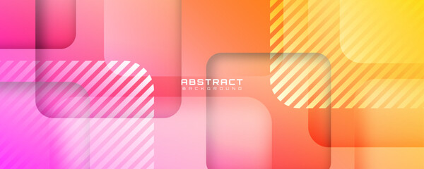 Abstract colorful geometric background with rounded squares and diagonal stripes in pink, orange, and yellow gradient tones, modern minimal design for banner, presentation, web template, or backdrop