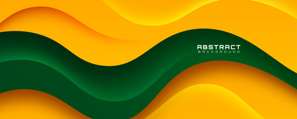 Abstract waves background with green and orange gradient layers, modern minimal curve pattern design for banner, poster, presentation, web header, corporate template, and digital backdrop