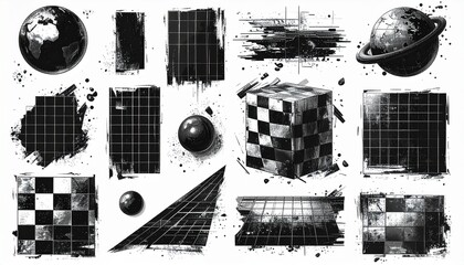 abstract graphic elements grunge style black white