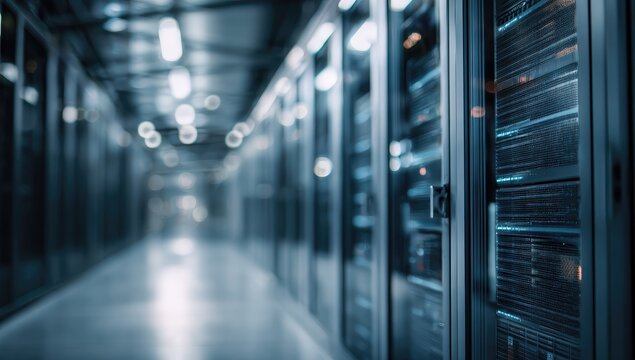 Server rack aisle in a data center - Powered by Adobe