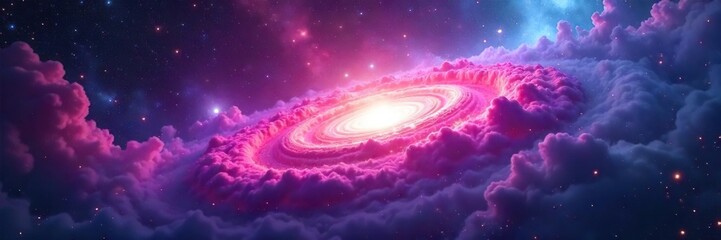 Mesmerizing Cosmic Nebula Swirling Pink, Purple, and Blue Interstellar Dust Cloud in Breathtaking Celestial Landscape. Star Formation, Astronomy, Science.