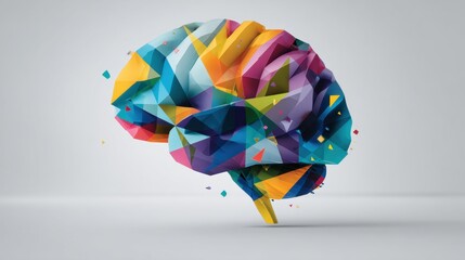 A vibrant, geometric representation of a brain, showcasing a colorful array of shapes and patterns, symbolizing creativity and intelligence.