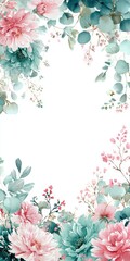 A beautiful floral border featuring pink and teal flowers and leaves, creating an elegant frame for text or images.