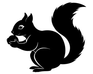 Squirrel eating nut silhouette illustration isolated on white background