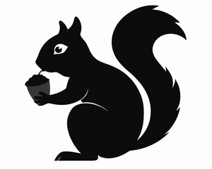 Squirrel eating nut silhouette illustration isolated on white background