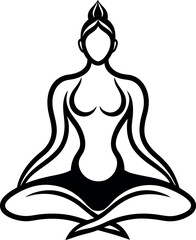 Yoga woman silhouette meditating in lotus pose vector illustration