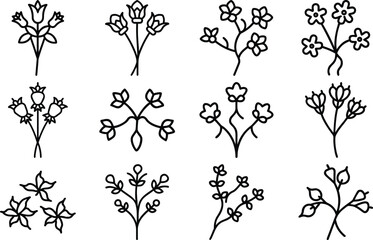 Elegant Black and White Flower Line Art Icons Bundle Floral Clipart Collection