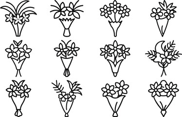 Elegant Black and White Flower Line Art Icons Bundle – Floral Clipart Collection