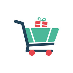 Shopping Cart with Gift Box Icon.