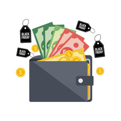 Black Friday Wallet Full of Money and Coins.