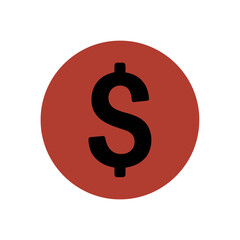 Black dollar sign symbol on a red circular background.