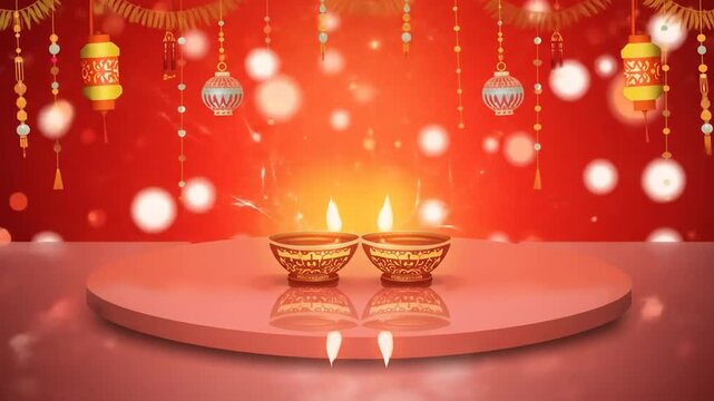 Happy Diwali Festival of Lights Vector Illustration on Red Background