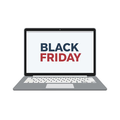 Laptop displaying Black Friday text on screen for online shopping deals.