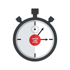 Stopwatch with Limited Time Offer text on a red circle.