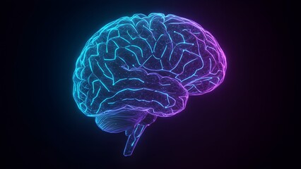 Futuristic Neon Brain: Abstract Cyber Background, Generative AI.