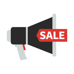 Megaphone with a red SALE tag, symbolizing promotions and marketing announcements.