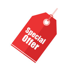 Red Special Offer Tag with White Text and String.