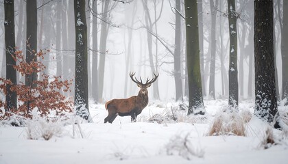 Winter Forest Deer Majestic Scene.