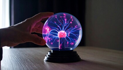 Hand Reaching Out to a Colorful Plasma Globe.