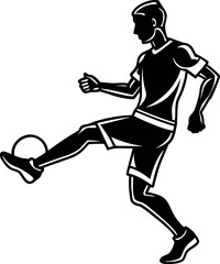 Silhouette of a football player kicking a ball